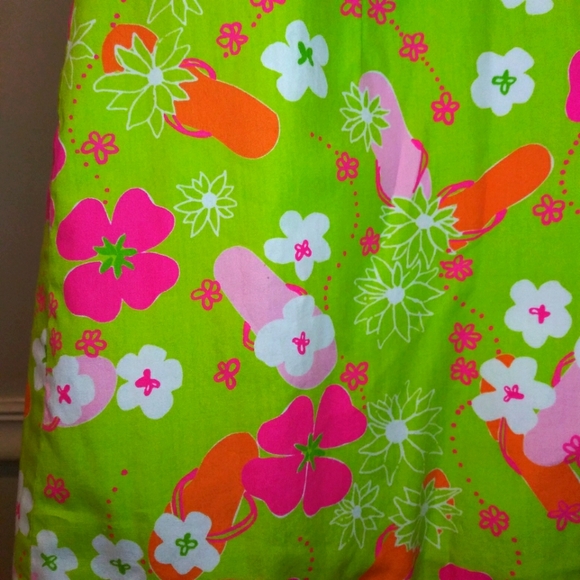 Lilly Pulitzer Rare Vintage Lime Pink Flip-Flop/Mosaic Sun Reversible Wrap Skirt - Picture 3 of 12